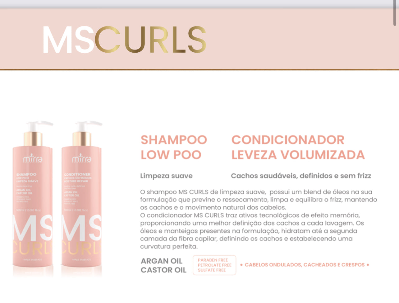 Shampoo and Conditioner MS Curls Miss 500ml mirra